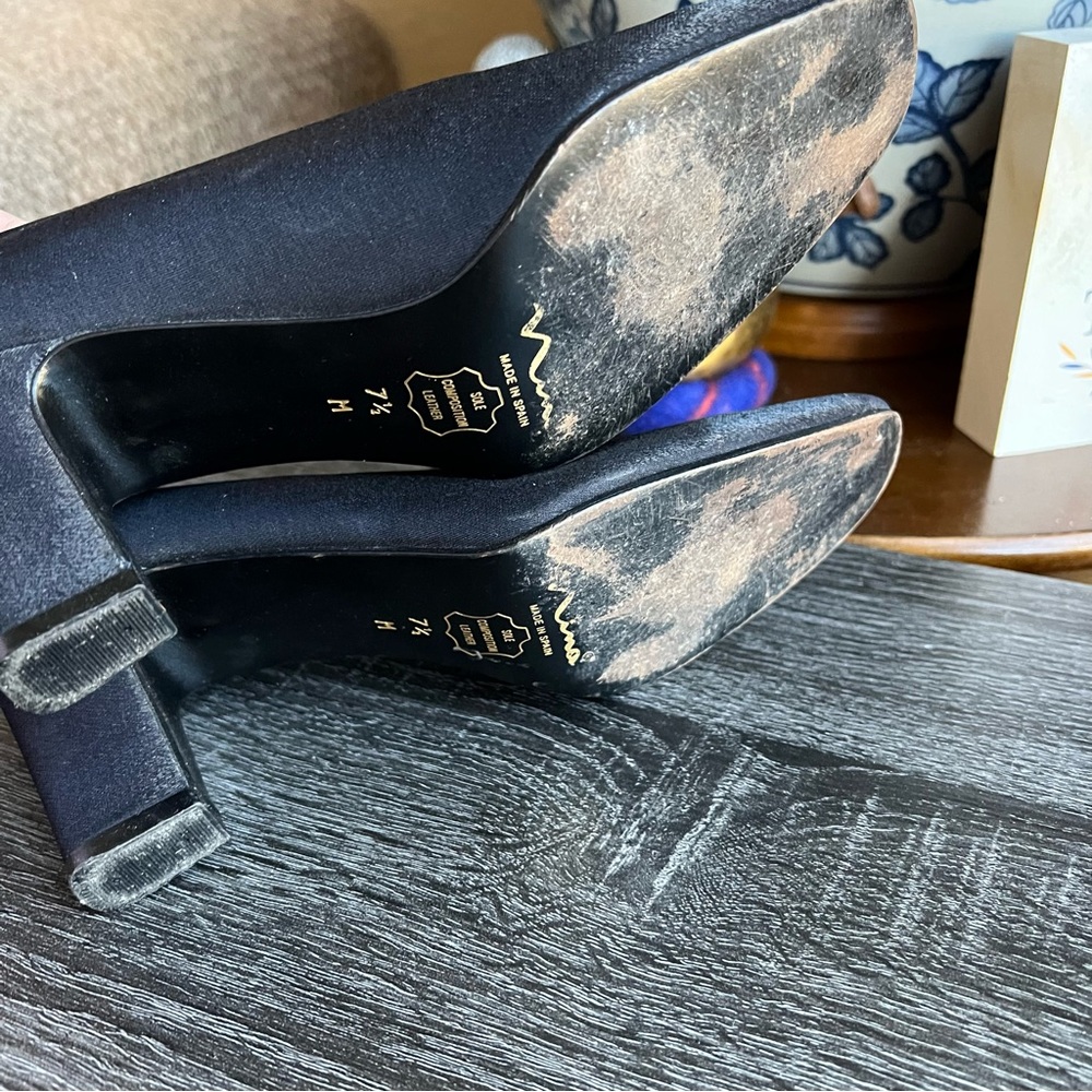 Nina Black Textured Fabric Pumps Block Heels US7.5 - Picture 5 of 9